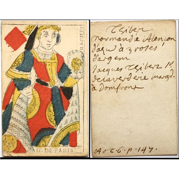 French Colonial Issue Playing Card; Queen of Diamonds with French Hand ...