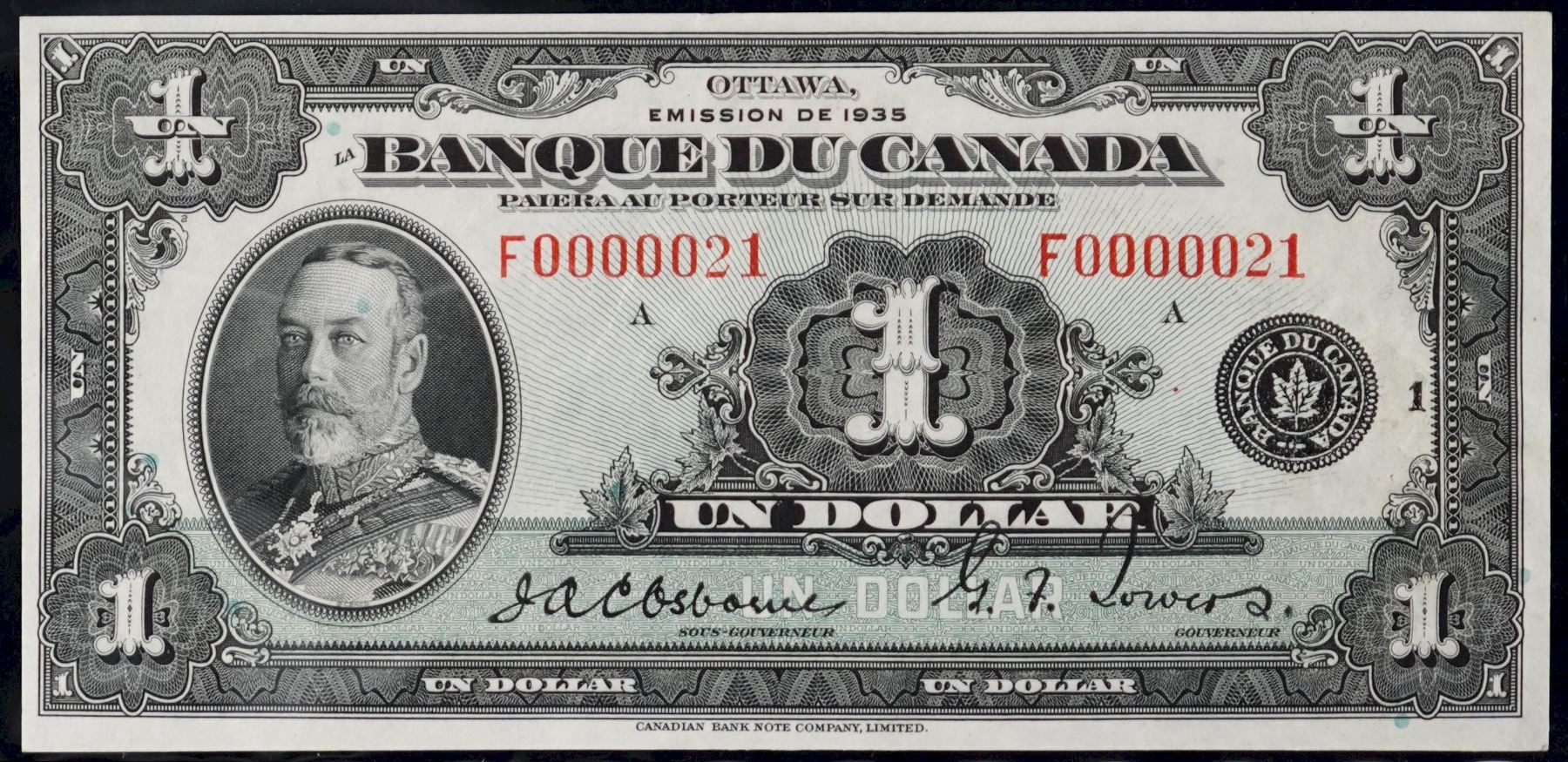 Low Serial Number; 1935 $1 BC-2-N5-i-iii #F000021, CCGS Choice Extra ...