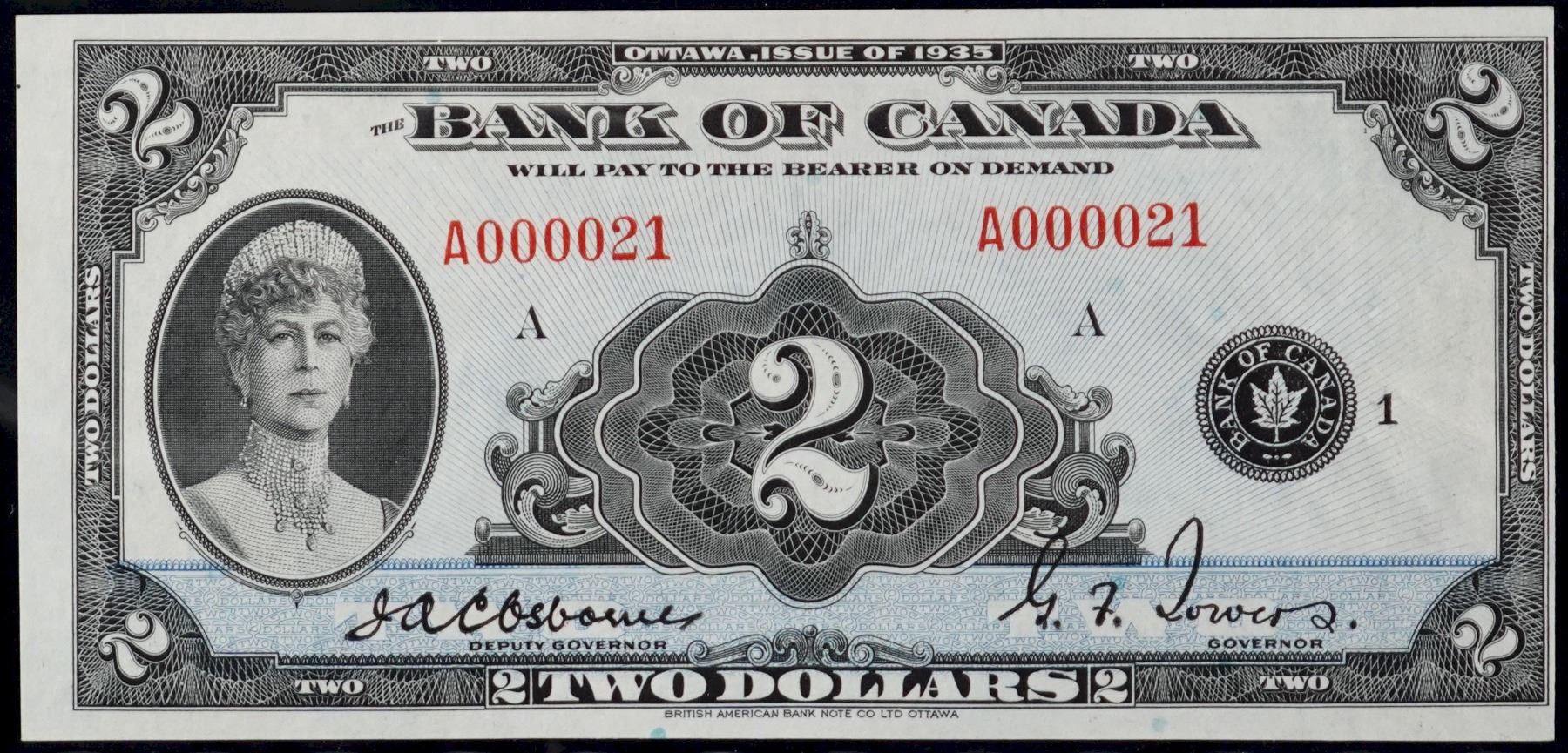 Low Serial Number; 1935 $2 BC-3-i-N5-iii #A000021, CCGS Choice ...