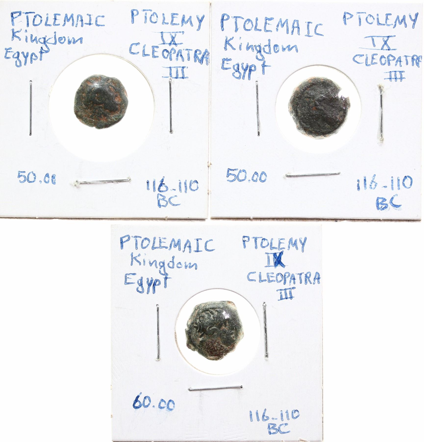 Ancients; Egypt Ptolemaic Kingdom - Lot of 3 Ptolemy IX Cleopatra III ...