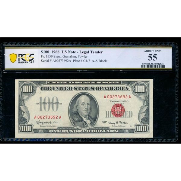 1966 $100 Legal Tender Note PCGS 55