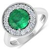 14KT White Gold 1.8ct Zambian Emerald and Diamond Ring