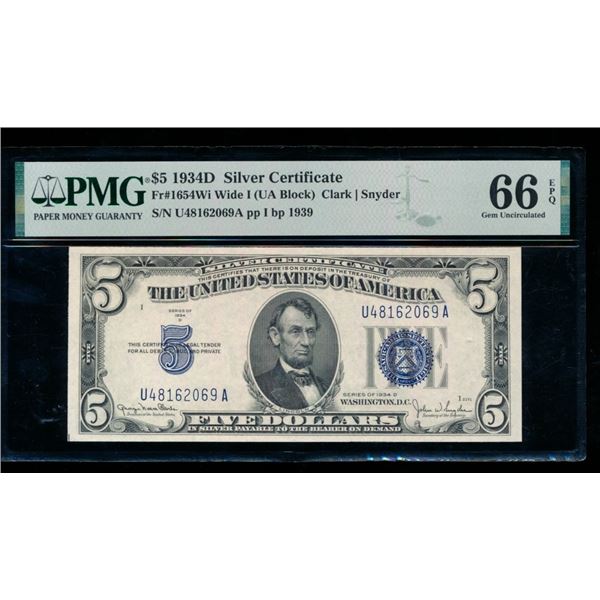 1934D $5 Silver Certificate PMG 66EPQ