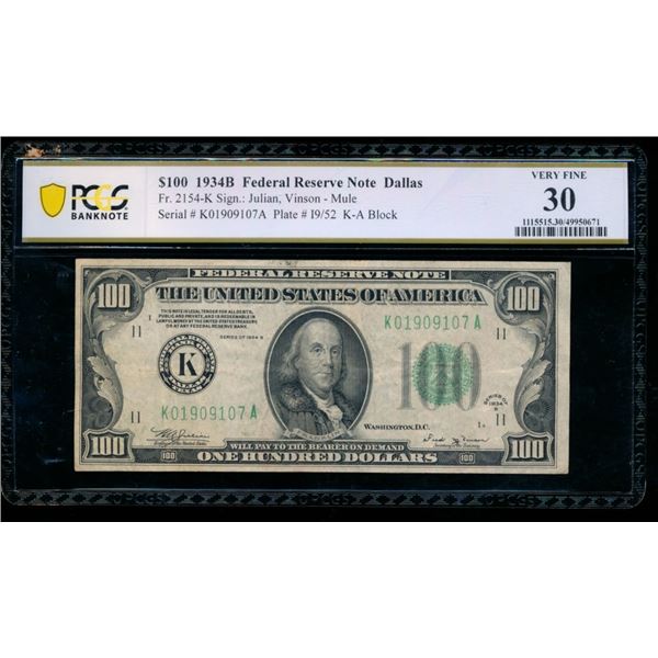 1934B $100 Dallas FRN PCGS 30