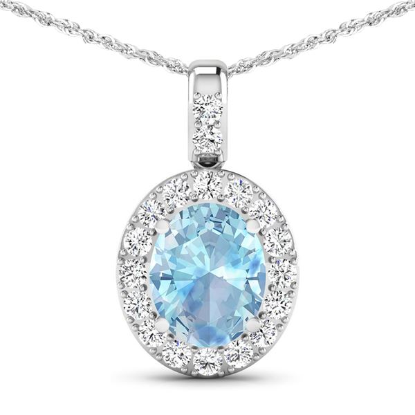 14KT White Gold 1.9ctw Aquamarine and Diamond Pendant