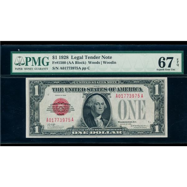1928 $1 Legal Tender Note PMG 67EPQ