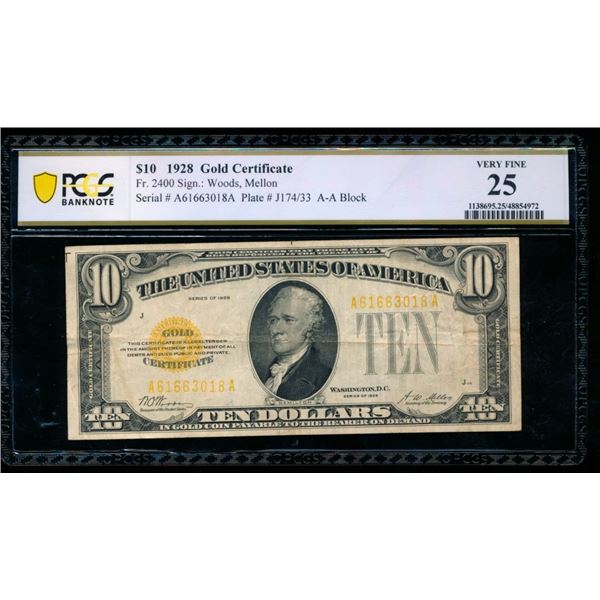 1928 $10 Gold Certificate PCGS 25