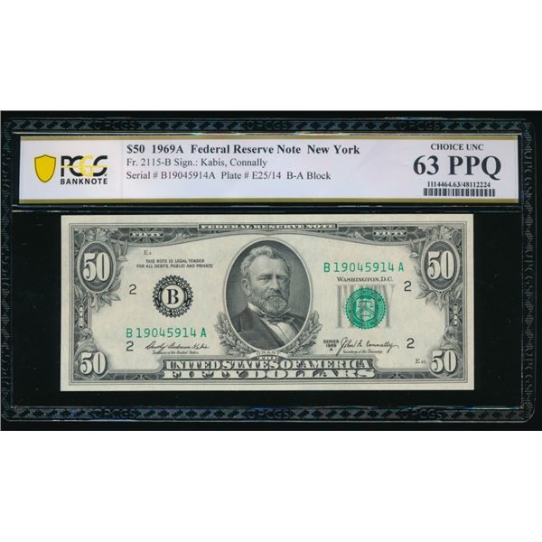 1969A $50 New York FRN PCGS 63PPQ