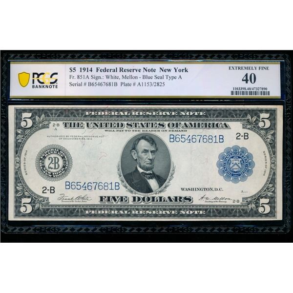 1914 $5 New York FRN PCGS 40