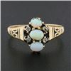 Image 2 : Antique Victorian 14K Gold Oval Cabochon Opal & Diamond Cluster Etched Band Ring