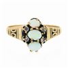 Image 4 : Antique Victorian 14K Gold Oval Cabochon Opal & Diamond Cluster Etched Band Ring