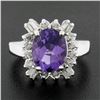 Image 2 : Estate Solid 14k White Gold 2.60 ctw Oval Amethyst Solitaire w/ Diamond Halo Rin