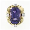 Image 4 : Large Vintage 18K Gold Amethyst & Diamond Twisted Wire Open Work Cocktail Ring