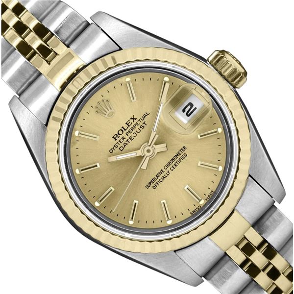 Rolex Ladies 18K Two Tone Gold And Steel Champagne Index Datejust With Rolex Box