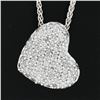 Image 3 : Italian 14k White Gold 1.0 ctw Pave Diamond Heart Slide Pendant w/ 16" Wheat Cha