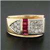 Image 2 : Men's Retro Vintage 14K Gold 0.40 ctw Diamond & Synthetic Ruby Buckle Band Ring