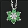 Image 4 : NEW 14k White Gold 0.83 ctw Diamond & Emerald Halo Flower Cluster Pendant Neckla