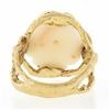 Image 7 : Vintage 14k Gold Large Carved Rose Flower White Angel Skin Coral Freeform Ring