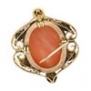 Image 4 : Antique Art Nouveau 10k Gold Carved Coral Cameo w/ Leaf Frame Pin Brooch Pendant
