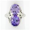 Antique Art Deco 14k White Gold Dual Purple Amethyst Etched Filigree Bypass Ring