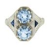 Image 6 : Antique Art Deco 18K Gold Moi et Toi Aquamarine & Sapphire Wheat Engraved Ring