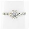 Antique Edwardian French 18k White Gold & Platinum Round Diamond Engagement Ring