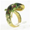 Image 8 : Vintage 18k Yellow Gold Multicolor Enamel w/ Spots Textured Snake Wrap Band Ring