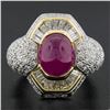 Image 3 : 18K Yellow Gold & Platinum GIA Oval Cabochon Ruby w/ Diamond Halo Cocktail Ring