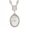 Image 2 : Antique Art Deco 14K Gold Camphor Glass Diamond Filigree Link Pendant Necklace