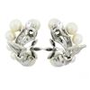 Vintage 14K White Gold Cultured Pearl & 0.25 ctw Diamond Flower Cluster Earrings