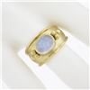 Image 3 : Maz 14k Yellow Gold Oval Moonstone Matte Finish Cigar Band Ring w/ Bead Work