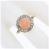 Image 3 : Antique Edwardian 18K Gold Platinum Button Angel Skin Coral w/ Diamond Halo Ring