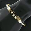 Image 6 : Vintage 14K Yellow Gold 0.52 ctw Diamond Garnet Pearl Hinged Open Bangle Bracele