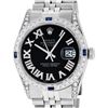 Image 1 : Rolex Mens Stainless Steel Black Roman Diamond Lugs And Sapphire Datejust Wristw