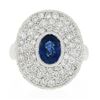 Image 4 : Platinum Oval Bezel Sapphire Pave Diamond Covered Milgrain Platter Cocktail Ring