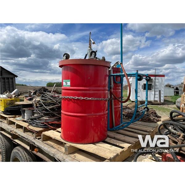 PARTIAL DRUM OF OIL, BARREL PUMP & TIPPER