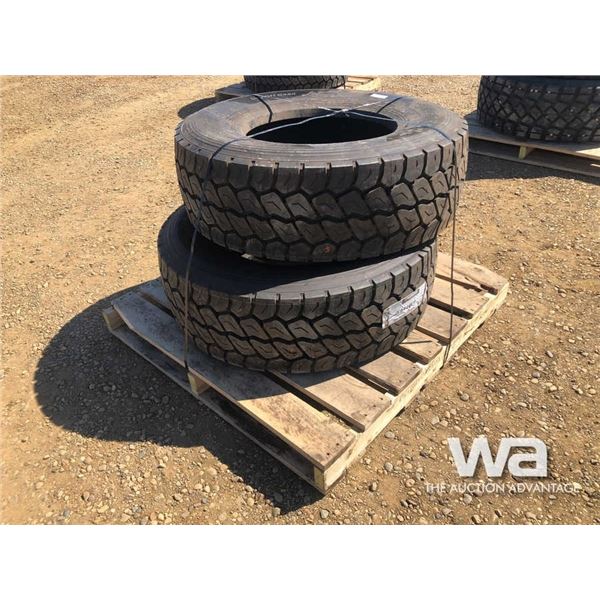 (2) HANKOOK AM15 385/65R22.5 TRUCK STEERING TIRES