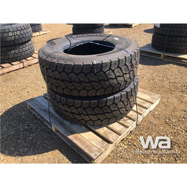 (2) HANKOOK AM15 385/65R22.5 TRUCK STEERING TIRES