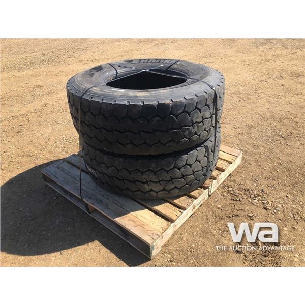 (2) HANKOOK AM15 385/65R22.5 TRUCK STEERING TIRES