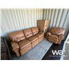 Image 1 : (UNUSED) LEATHER RECLINING SOFA, LOVESEAT & CHAIR