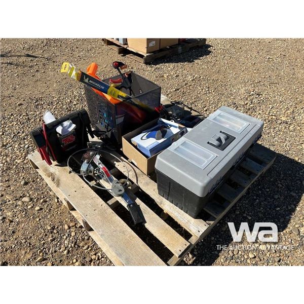 TOOL BOX, MISC TOOLS, SKILL SAWS, COME-A-LONG