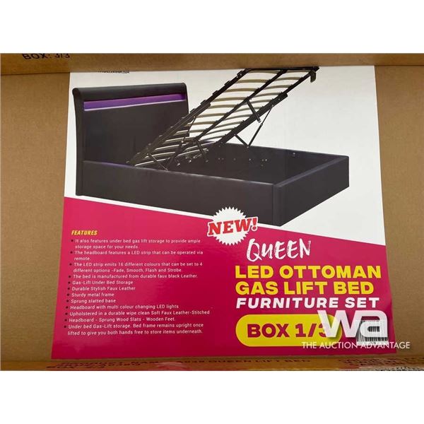 (UNUSED) QUEEN LED OTTOMAN GAS LIFT BED SET