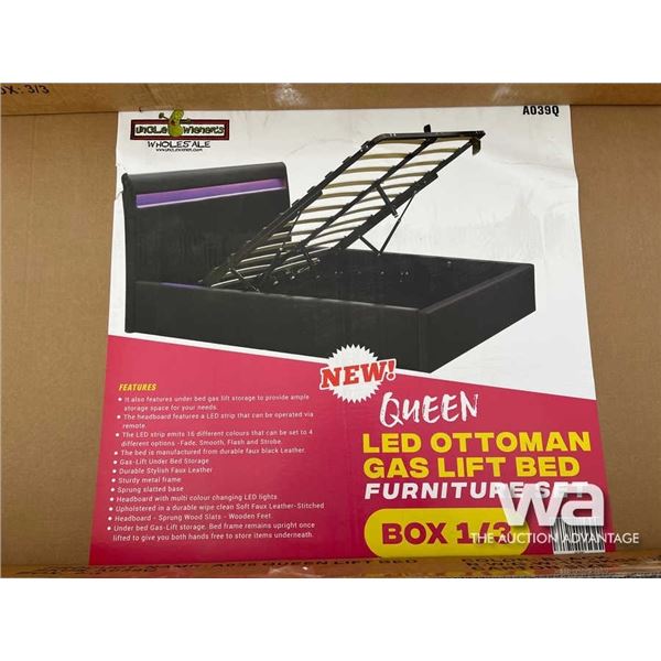 (UNUSED) QUEEN LED OTTOMAN GAS LIFT BED SET