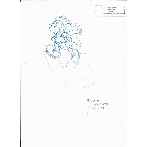 Disney Minnie Mouse original hand drawn art for Parker Bros. Hasbro Crazy 8's card game