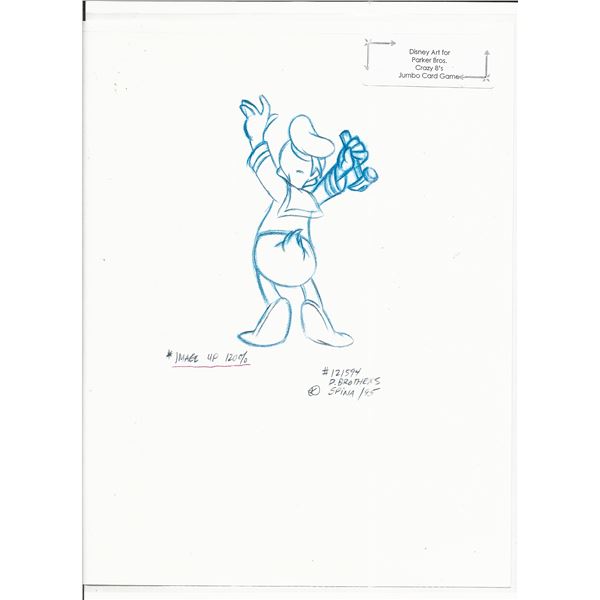 Disney Donald Duck original hand drawn art for Parker Bros. Hasbro Crazy 8's card game