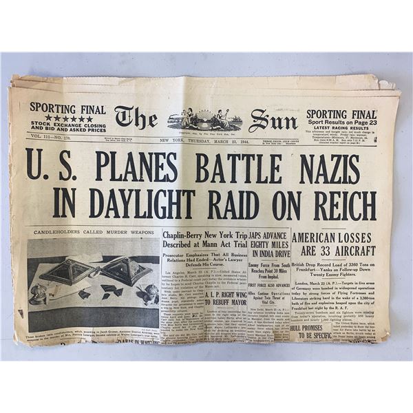 The Sun Original Vintage 1944 Newspaper