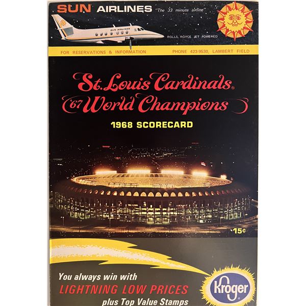 St Louis Cardinals 1968 scorecard. 8x11 inches
