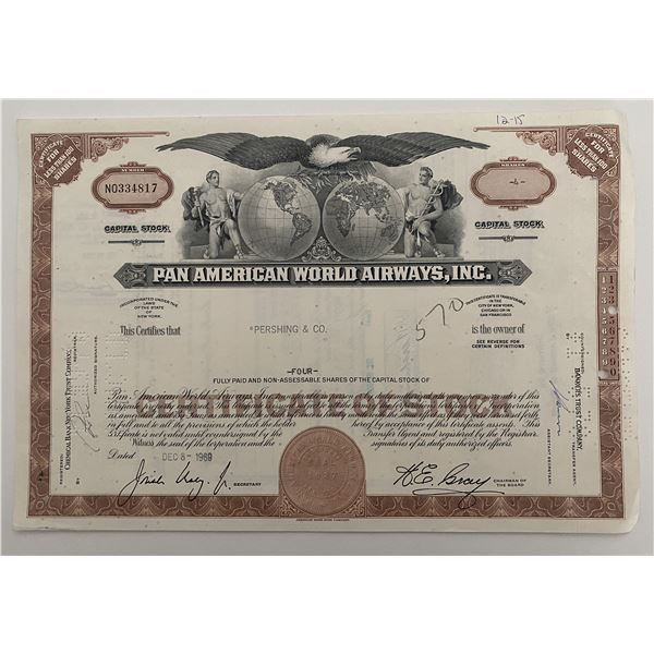 Pan American World Airways, INC Four Shares Certificate of Stock