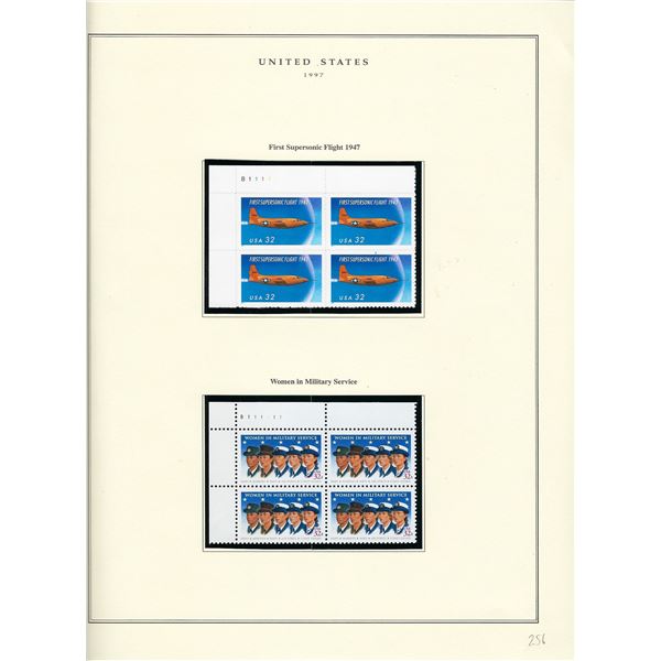 1997 US stamp collector sheet featuring First Supersonic Flight 50th Anniversary and Women in Milita
