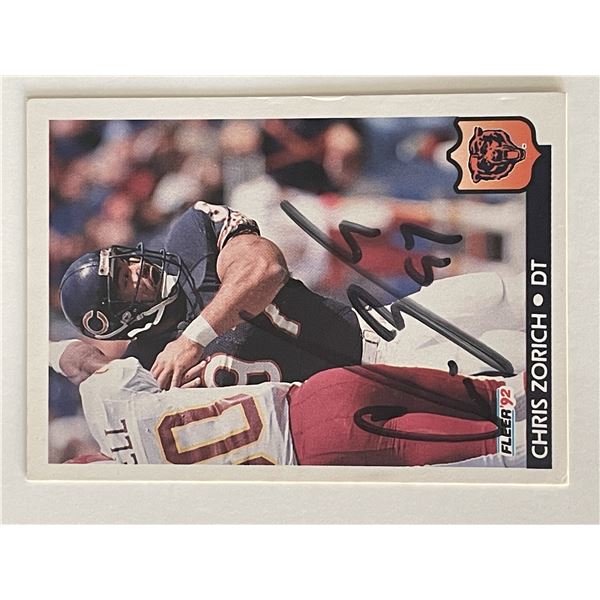 Chicago Bears Chris Zorich 1992 Fleer #52 signed trading card